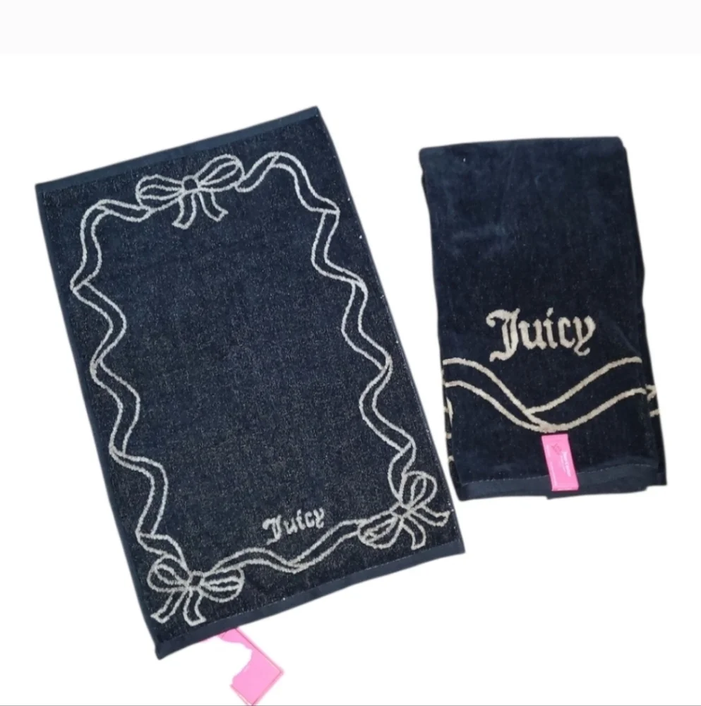 Juicy Couture Black Towels with Gold Ribbon Design